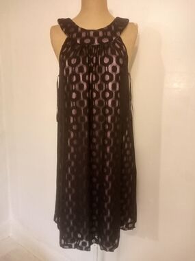 AGB Black Lace Overlay Dress with Lilac Satin Lining